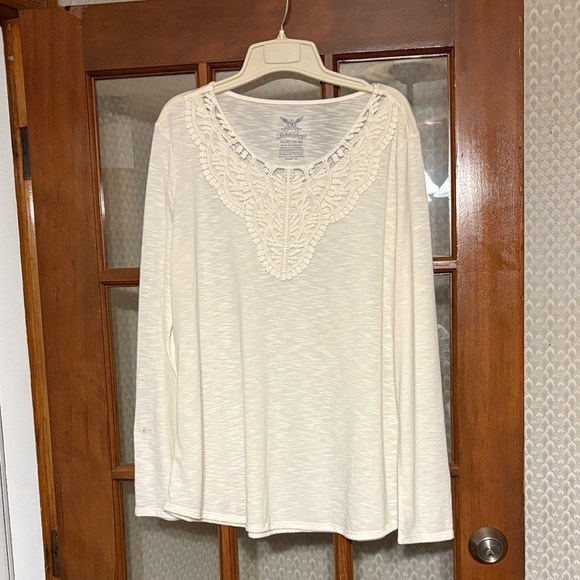 Faded Glory Cream Lace Accent Blouse - Picture 1 of 5